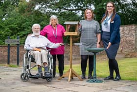 B&DWYW - SGB-44991 - Burley Hall Care Home receiving the bird bath and bird table