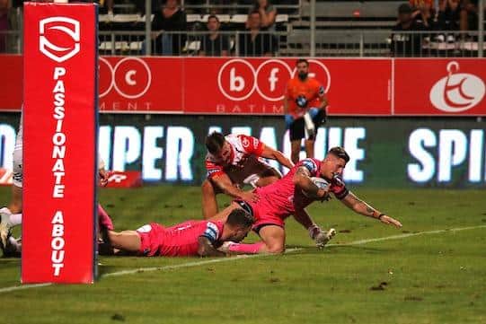 Liam Sutcliffe scored a hat-trick in Rhinos' play-off win at Catalans two weeks ago. Picture by Manuel Blondeau/SWpix.com.