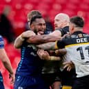 King Vuniyayawa, of Featherstone Rovers, fends off York Knights' Jordan Thompson and Jesse Dee during last season's 1895 Cup final at Wembley. Picture by Allan McKenzie/SWpix.com.