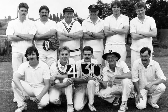 East Leeds who set up a new record in June 1988 in the Avon Display Leeds League, when they piled up 430 against newcomers Farsley Celtic, who were dismissed for 101. Pictured, back row from left, are Keith Mellor, Paul Clarke, John Bowden, Gary Edwards, Steve Wheeler and Anthony Walker. Front row, from left, are Steve McGuire, Mick Mellor, Neil Mellor, Simon Blick and John Gahan.