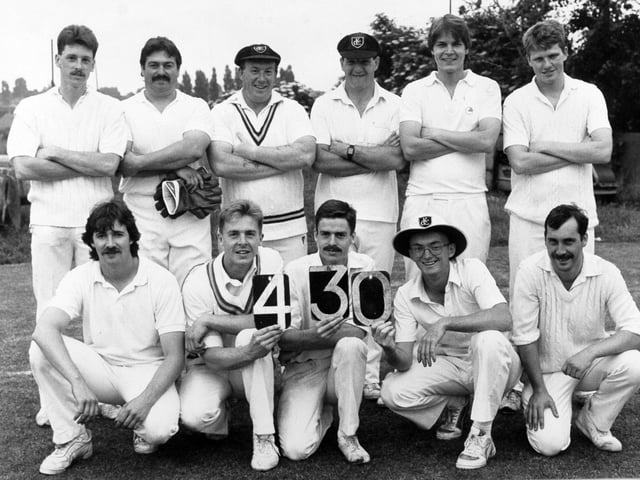 East Leeds who set up a new record in June 1988 in the Avon Display Leeds League, when they piled up 430 against newcomers Farsley Celtic, who were dismissed for 101. Pictured, back row from left, are Keith Mellor, Paul Clarke, John Bowden, Gary Edwards, Steve Wheeler and Anthony Walker. Front row, from left, are Steve McGuire, Mick Mellor, Neil Mellor, Simon Blick and John Gahan.