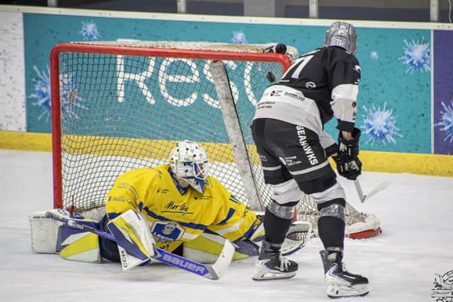 SHOOTOUT HERO: Hull Seahawks' Emil Svec beats Leeds goalie Sam Gospel during the penalty shootout on Wednesday night. Picture: Adam Everitt/Seahawks Media.