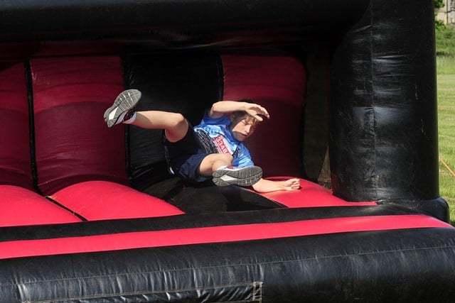 Theo Pollard, 14, from Adel, put in an impressive effort as he took on the inflatables.
