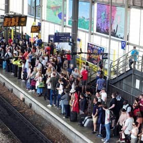 Rail passengers at Leeds Railway Station. PIC: Simon Hulme