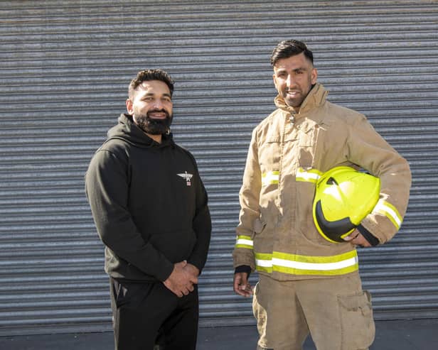 Hassan Abrar, right, and friend Azar Ahmed Khan, left, have pledged to run more then 2,800 miles this year to raise money for people affected by the Turkey-Syria earthquake. Photo: Tony Johnson