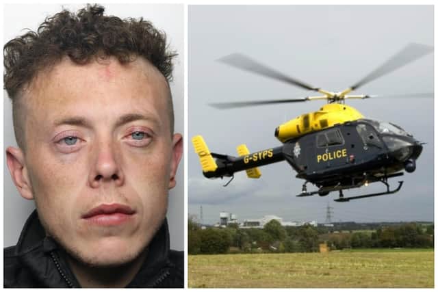 Swallow was jailed for 18 months after the chase which involved the police helicopter. (pics by WYP / SWNS)