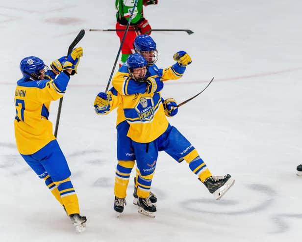 LEARNING FAST: Leeds Knights II's players celebrate scoring against Deeside. Picture: Kev Bland/Knights Media.