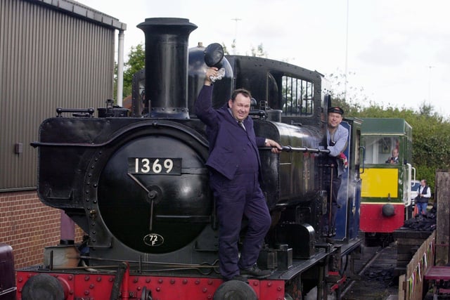 Middleton Railway Gala Weekend was held in September 2003.  Pictured, from left, are train driver John Wilkinson and Fireman Rupert Lodge on the 1934 Pannier Tank Loco on loan from South Devon Railways.