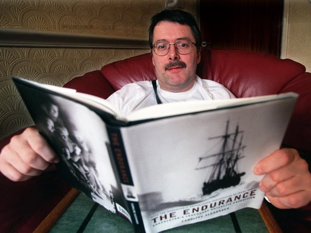 This is Falklands veteran and M.S. sufferer Andrew Harrop from Burley who was writing a book on his experiences of illness in November 1999. He is pictured reading a book about the explorer Shackleton which he says inspired him to write his own story.