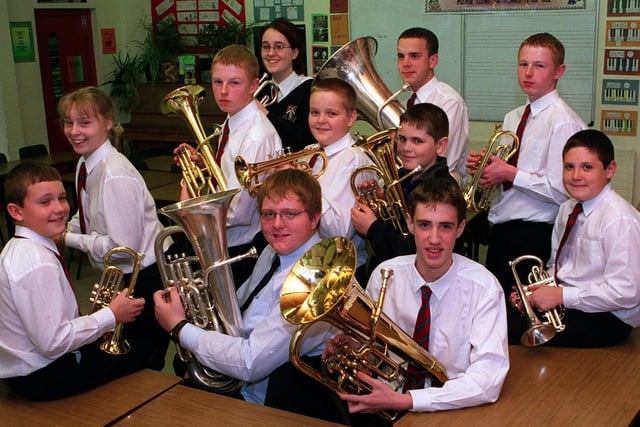 Some of the Garforth Community College's brass band players.