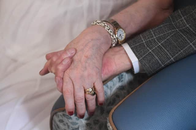 Roland Waring, 92, and his long-term partner Jacqui Stevenson, 76, were married in a surprise wedding at Beech Hall Care Home, in Armley, Leeds, on September 26. Photo: Simon Hulme.