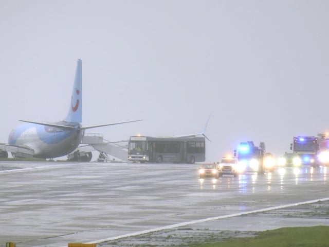 One witness said that the plane was 'almost sideways' as it came in to land this afternoon