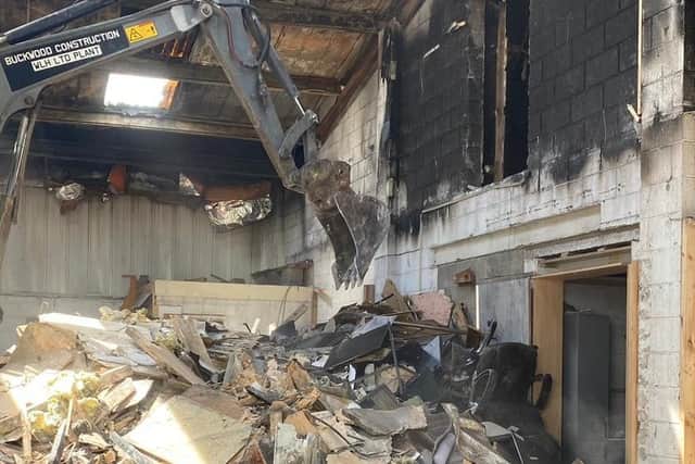 The owners of Trade Bathrooms and Tiles Ltd have had to totally rebuild the premises following the blaze.