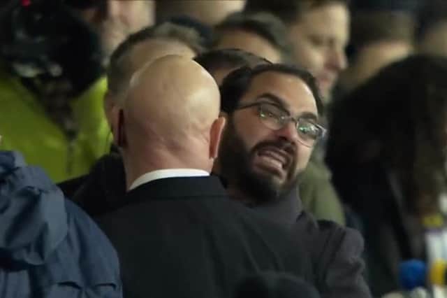 Former Leeds United director of football Victor Orta clashes with a fan following his side's 2-2 draw with Brentford at Elland Road in December 2021 (Pic: Sky Sports)