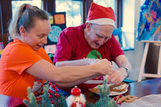 Carer Wendy with care home resident Eric.