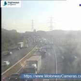 Traffic on the westbound carriageway approaching the crash (Photo: motorwaycameras.co.uk)