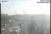 Traffic on the westbound carriageway approaching the crash (Photo: motorwaycameras.co.uk)