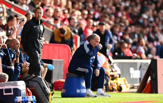 SOUTHAMPTON, ENGLAND - OCTOBER 16: Marcelo Bielsa, Manager of Leeds United  during the Premier League match between Southampton and Leeds United at St Mary's Stadium on October 16, 2021 in Southampton, England. (Photo by Alex Davidson/Getty Images)