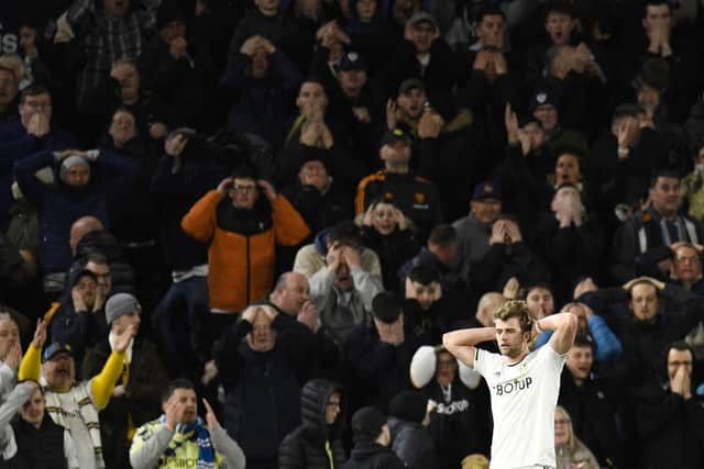 BIG MOMENT - Leeds United striker Patrick Bamford had the game's winner on his boot and sent the ball wide, letting Leicester City off the hook in the relegation battle. Pic: Getty