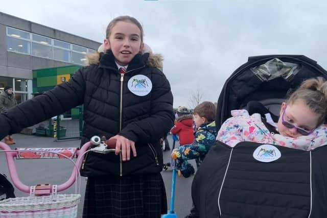 Emmerdale star Willow Bell joined young pupils at Valley View Primary School in Rodley as they held a fundraiser-on-wheels in support of Zoe Lightfoot, who has Infantile Neuroaxonal Dystrophy (INAD)