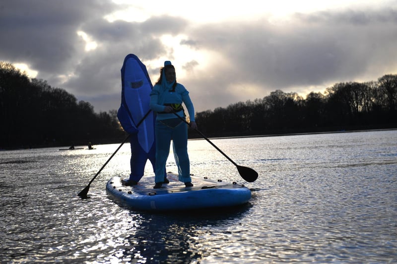 Peter Waddington and Alex Cantelo paddle into the sunset.