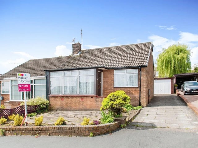 This two bedroom semi-detached bungalow in a sought-after area of Morley is in need of modernisation but would make an ideal retirement home. It comprises a living room, separate kitchen, two bedrooms and bathroom. The property has a driveway and gardens to the front and rear. It is listed with William H Brown and offers over £200,000 are being sought.