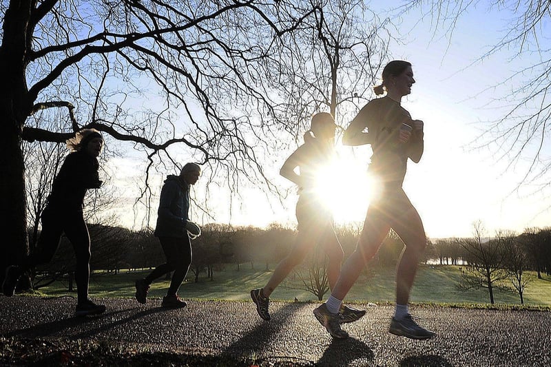 Striking silhouettes of runners who rose early for the morning jog.