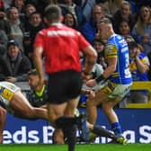 Ryan Hall scored a spectacular try for Leeds Rhinos against Catalans Dragons, but it wasn't enough. Picture by Jonathan Gawthorpe.
