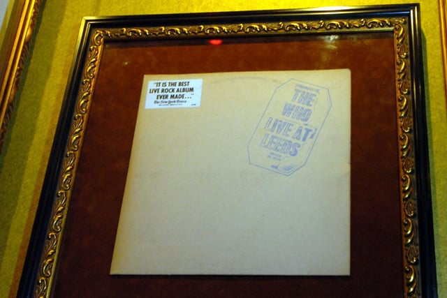 The original record  sleeve of The Who's Live  at Leeds album on the wall in February 2006.