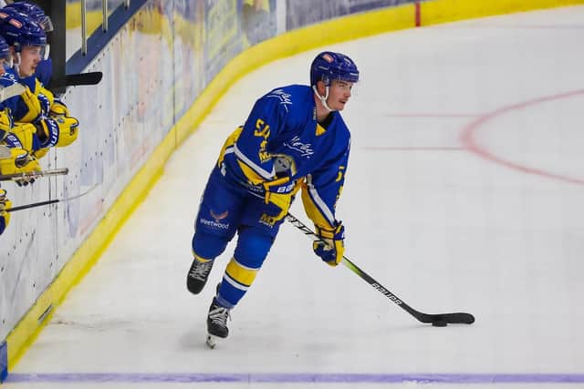 SIDELINED: Leeds Knights defenceman Noah McMullin could be out for up to another four weeks with an upper-body injury. Picture courtesy of Knights Media/Stephen Cunningham