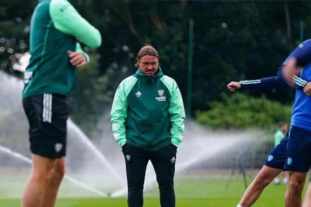 Daniel Farke watches on as he takes his first training session at Thorp Arch (Pic: Leeds United)