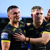 Leeds Rhinos' Harry Newman, left with team mate James McDonnell, has been transformed since a spell on loan at Hull FC, fan Katie Marczynski reckons. Picture by Olly Hassell/SWpix.com.