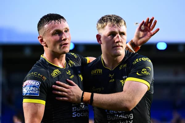 Leeds Rhinos' Harry Newman, left with team mate James McDonnell, has been transformed since a spell on loan at Hull FC, fan Katie Marczynski reckons. Picture by Olly Hassell/SWpix.com.