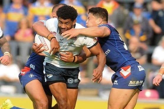 Kallum Watkins takes a tough carry for Leeds Rhinos against Wakefield Trinity two weeks ago. Picture by Steve Riding.