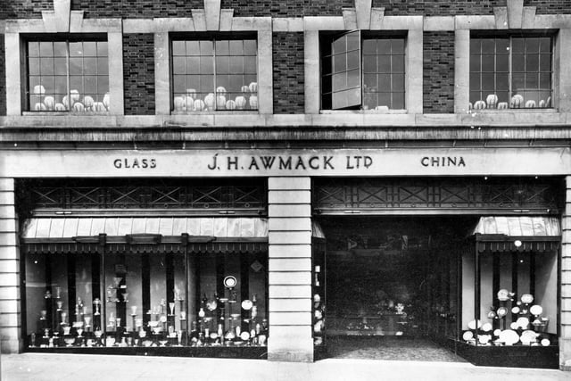 J.H. Awmack Ltd, glass and china dealer on The Headrow in May 1936.