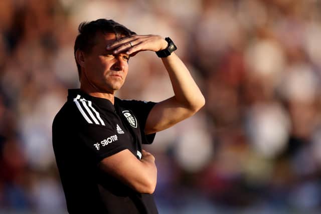 YORK, ENGLAND - JULY 07: Jesse Marsch, Manager of Leeds United reacts during the Pre-Season Friendly between Leeds United and Blackpool at LNER Community Stadium on July 07, 2022 in York, England. (Photo by George Wood/Getty Images)