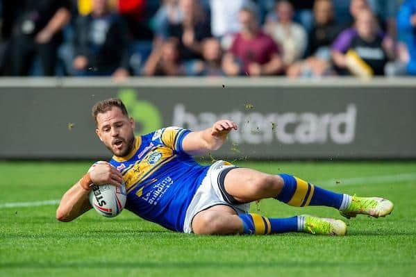 Aidan Sezer scored the winning try against Castleford which secured Rhinos' place in the play-offs.  Picture by Bruce Rollinson/SWpix.com.