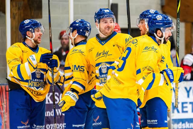 TALES OF THE UNEXPECTED: Leeds Knights' players produced arguably the performance of their season to beat hosts Milton Keynes Lightning 6-5 on Saturday night and qualify for the NIHL National Final Four Weekend in Coventry this Saturday. Picture: Kev Bland/Knights Media.