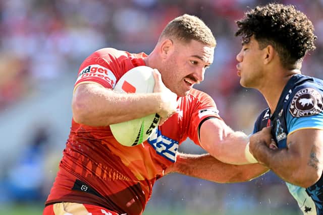 Rohan Smith has commented on speculation linking Rhinos with Brenko Lee, pictured on the ball for Dolphins against Gold Coast Titans at Suncorp Stadium in April. Picture by Bradley Kanaris/Getty Images.