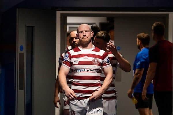 Liam Farrell leads Wigan out to play Rhinos at Headingley last season. Picture by Allan McKenzie/SWpix.com.