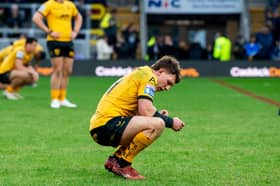 Castleford Tigers' Jordan Lane looks shattered after his side's 22-4 loss at Leeds Rhinos. Picture by Allan McKenzie/SWpix.com.