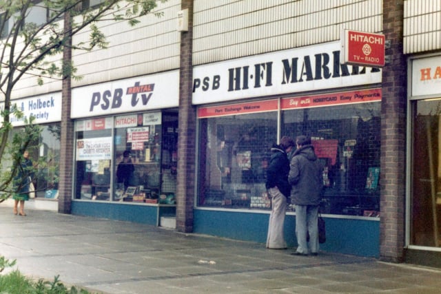 196 Selby Road showing PSB Rental and TV Shop on the south side of Selby Road in Halton. The parade of shops was redeveloped and is located opposite Milestone Yard.