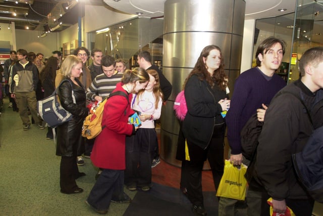 Fans queueing as English rock band Terrorvision hold a signing session to promote their new record, at Virgin Megastore, in Leeds city centre.