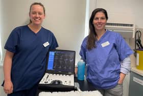 Vet Alexandra Webley (left) alongside Dr. Candela Baeza Penas, Clinical Director at Rae, Bean + Partners Veterinary Surgery
