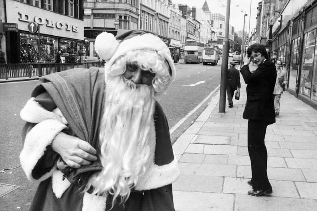 Father Christmas is spotted in Leeds city centre in 1979.
