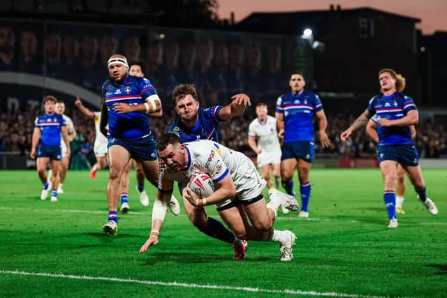 Cameron Smith scores for Leeds Rhinos in last week's win at Wakefield Trinity. Picture by Alex Whitehead/SWpix.com.