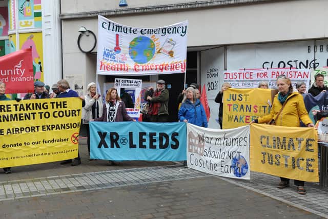 Groups from The Yorkshire and Humber Climate Justice Coalition held the rally in Briggate (Photo: Steve Riding)