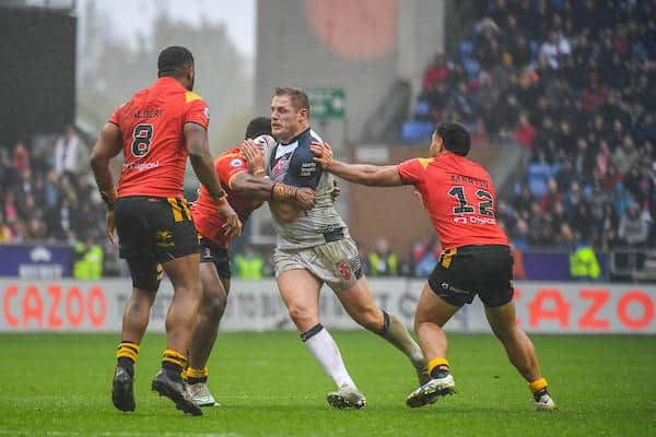 England's Tom Burgess, seen in action against Papua New Guinea, was selected in the men's World Cup dream team. Picture by Olly Hassell/SWpix.com.