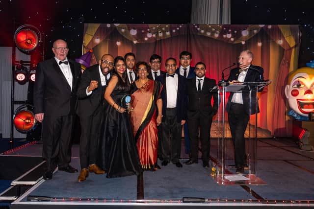 Oliver Awards 2019, held at The Centenary Pavilion, Leeds. Pictured Best Indian, Sponsored by Elite Shopfitter, presented by David Belsham to the winner Prashad.