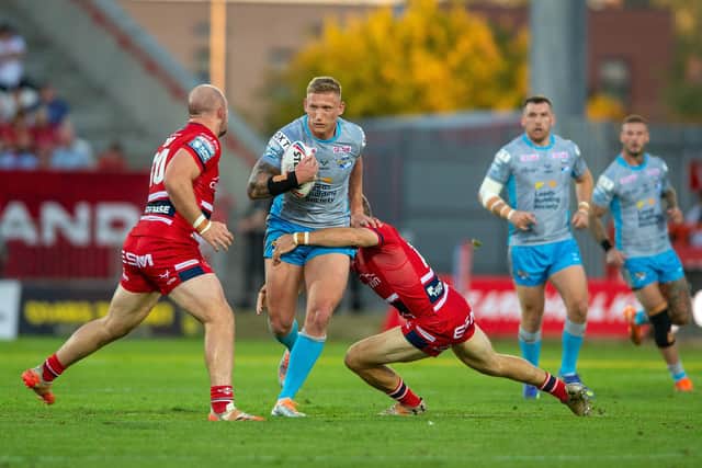 Mikolaj Oledzki, seen on the charge against Hull KR last season, could return from injury away to the same opponents at the end of this month. Picture by Bruce Rollinson.
